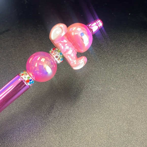 Pink Octopus Pen with Beaded Accents and Ink Refills Handmade Acrylic - Picture 5 of 7
